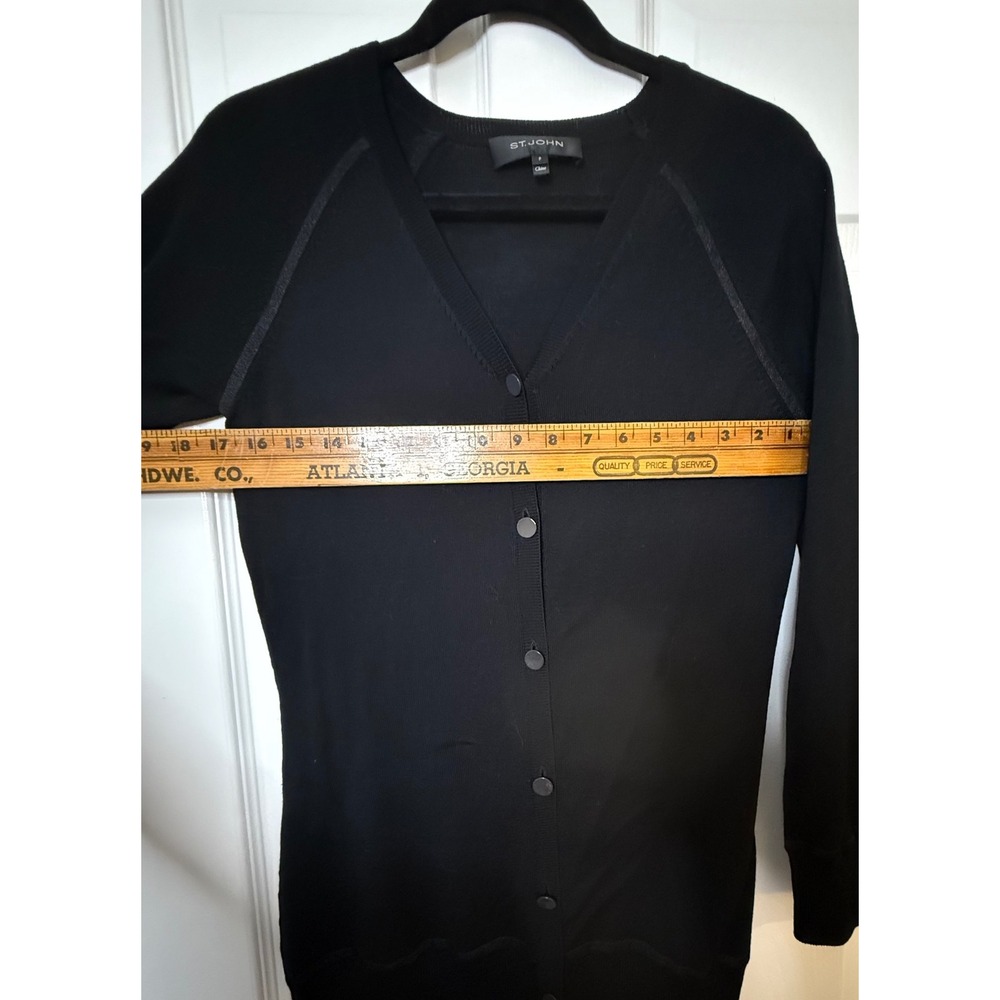 St‎ John Black Wool Blend Button Front Long Sleeve Cardigan Sweater Size P - Picture 7 of 8